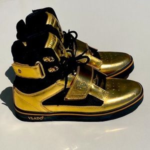 VLADO Royal Metallic Gold & Black Hi Top Sneakers Size 7 Limited Edition